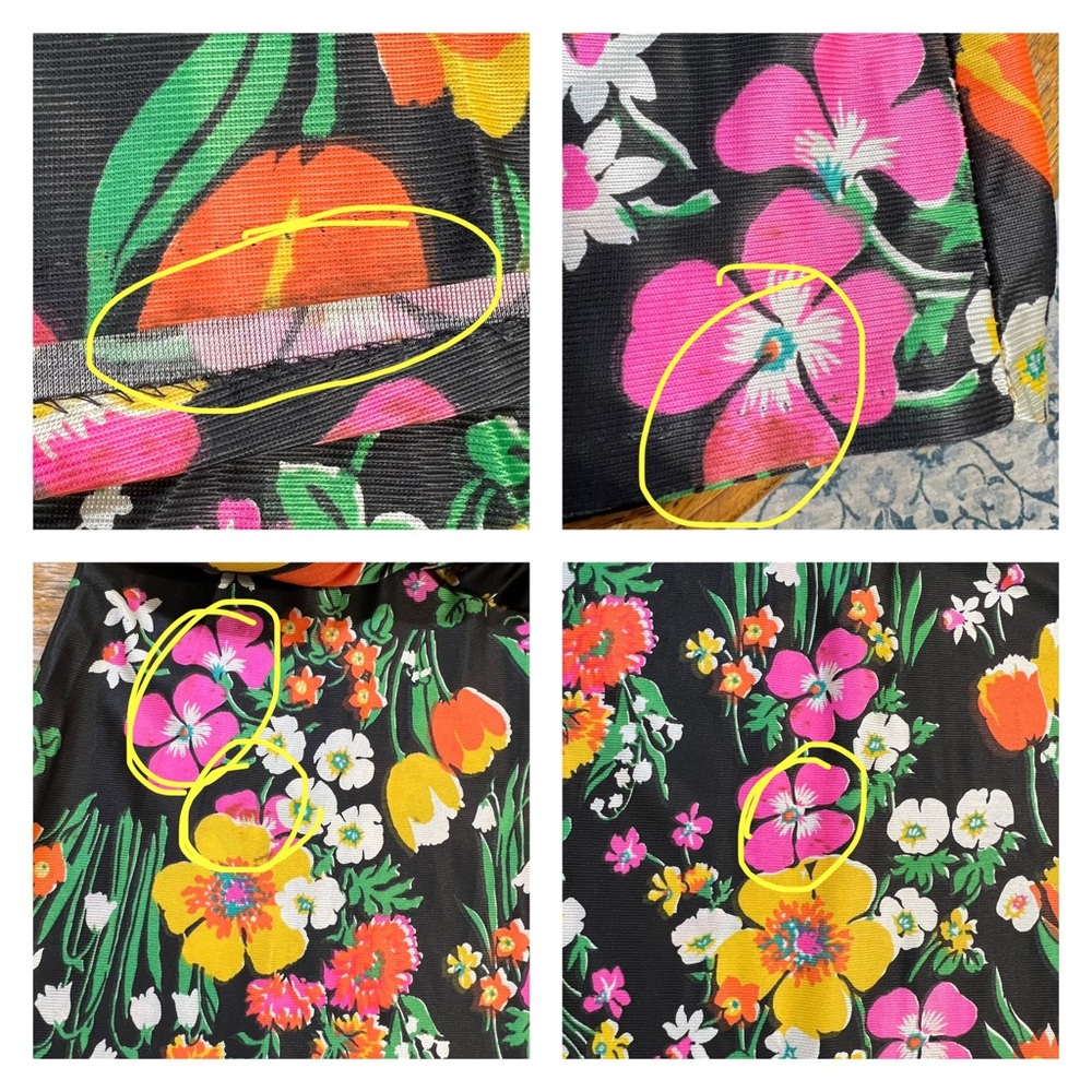 VINTAGE mid century‎ 60s dark flower long maxi dress hostess house gown 70s MOD - Picture 16 of 17